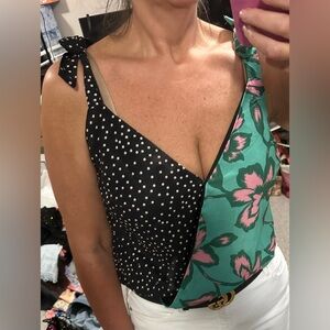 Vici Black and Teal Floral Bodysuit